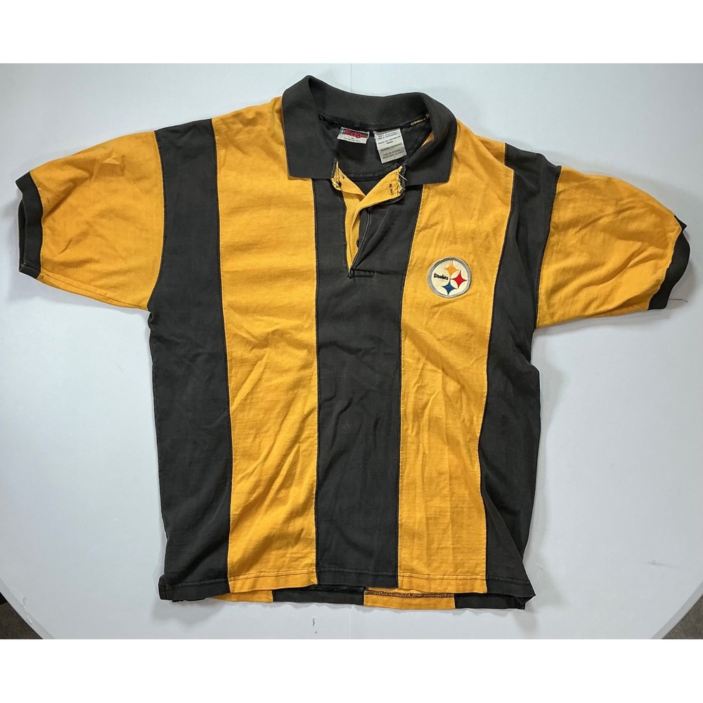 VTG 90s The Edge Pittsburgh Steelers Colorblock Polo Shirt Mens M Striped NFL